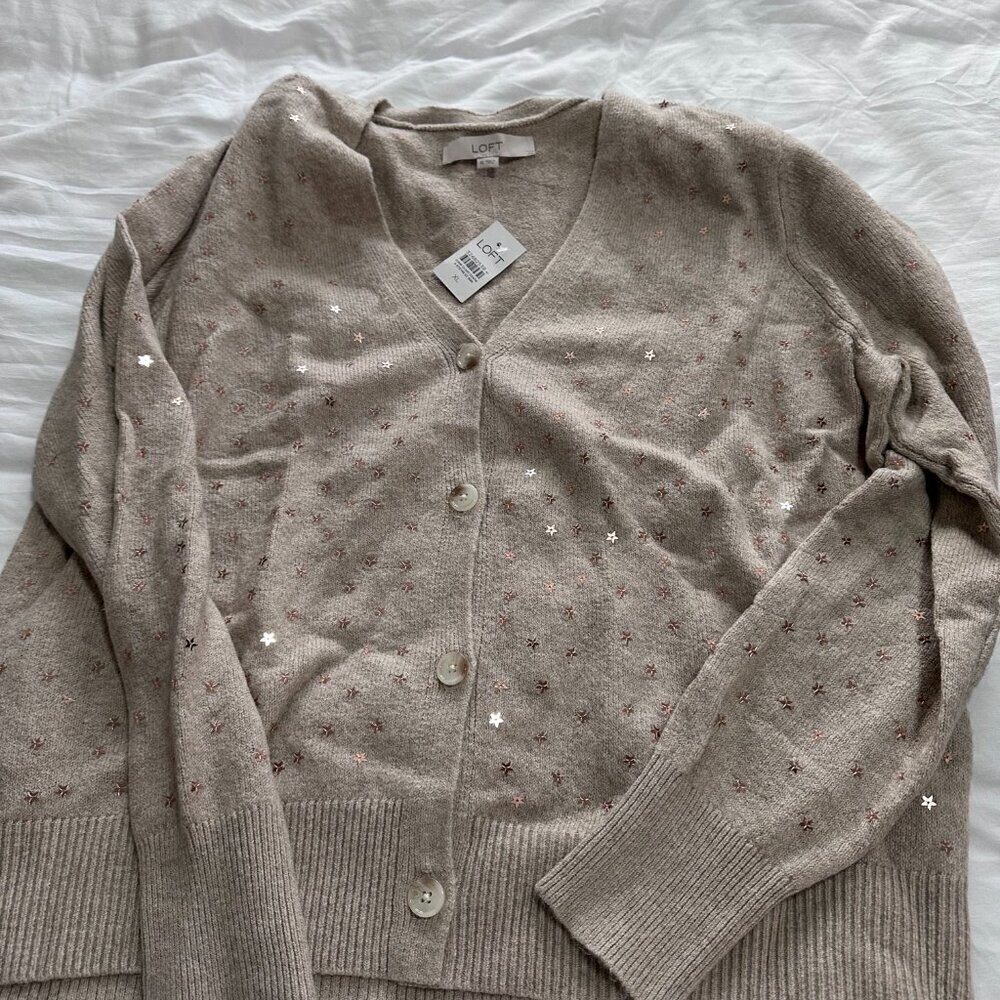 LOFT - Soft beige sequin star cardigan - Picture 2 of 2